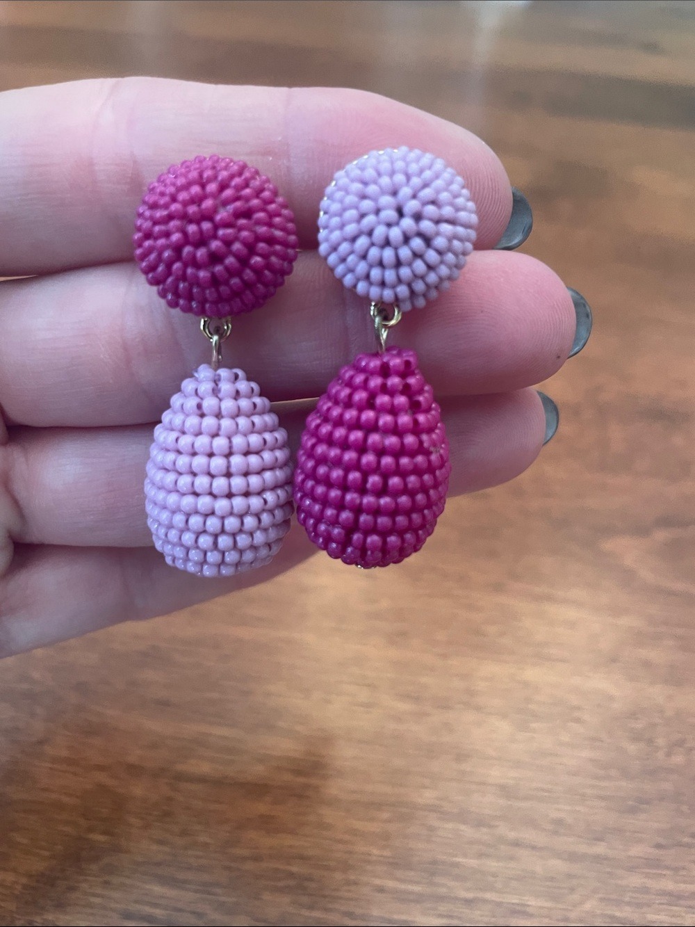 Stella & Dot Two-Tone Beaded Drop Earrings in Light Pink & Raspberry